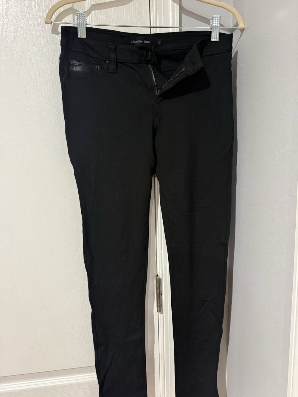 Women's Calvin Klein Size 2 Black Jegging Pants Faux Leather Accent Stretch